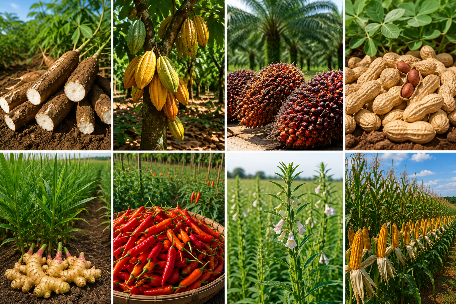 A selection of Nigerian agricultural products and crops